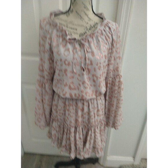 Buddy Love Flared Sleeve Mini Leopard Dress Small Boho Cottage Core Feminine Y2K - Picture 2 of 10